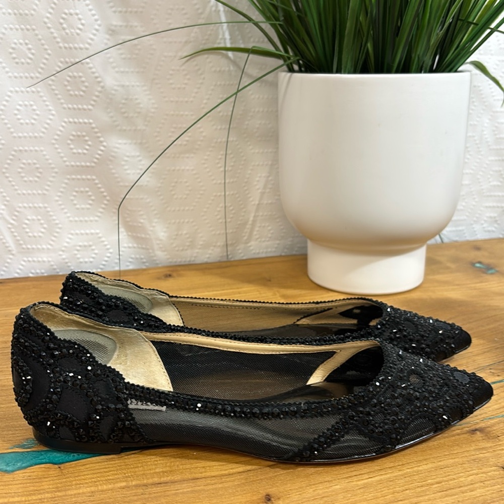 Badgley Mischka Womens Gigi Black Ballet Sparkle Flats 7.5 Wedding Bride Dress